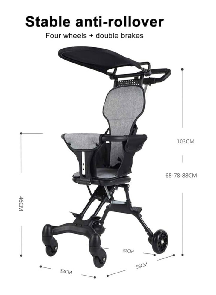 عربة أطفال - عربة أطفال احترافية قابلة للطي بأربع عجلات مريحة وقابلة للتعديل للأطفال من عمر سنة إلى ست سنوات، محمولة وخفيفة الوزن وصغيرة الحجم للسفر بالطائرة - Image 2