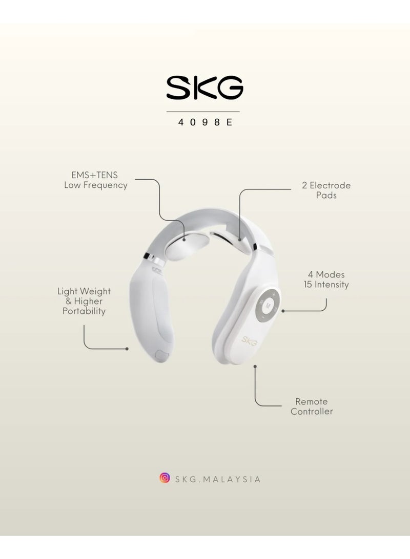 SKG 4098E Neck Massager - Wireless with Heat Function - Muscle Therapy for Stress Relief for Neck, Shoulder - White - Image 3