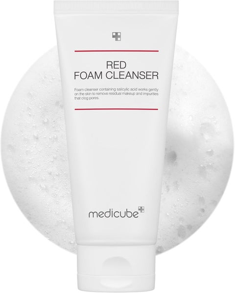 Red Foam Cleanser, Gentle Face Wash with 0.45% Salicylic Acid for Acne Prone & Sensitive Skin, Deep Cleansing Foaming Facial Cleanser Removes Dirt Oil & Makeup, Controls Sebum Without Drying