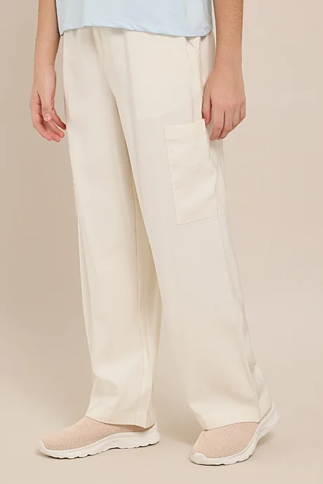R&B Solid Cargo Pants with Elastic Waist