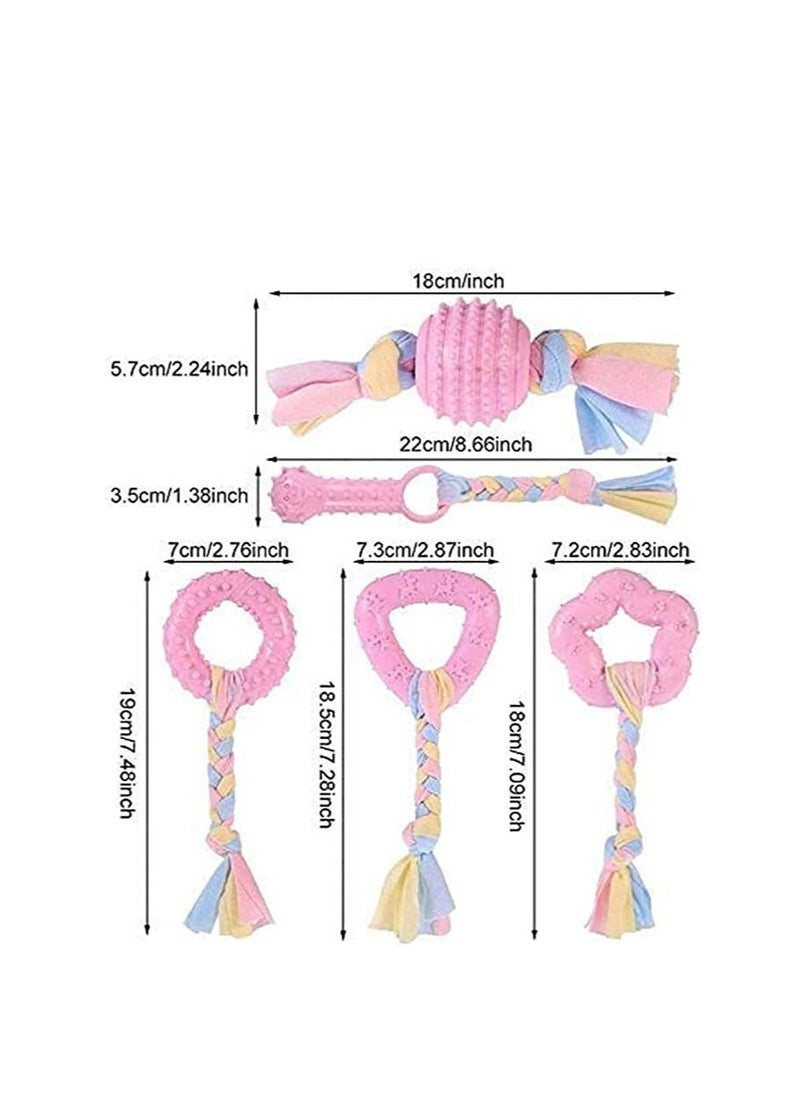 SYOSI Puppy Chew Toys, 7 Pcs Puppy Chew Toys, with Ball and Cotton Ropes Interactive Pet Toys, Interactive Pet Toys for 8 Weeks Small Puppies and Medium Dogs (Pink)  - Image 2