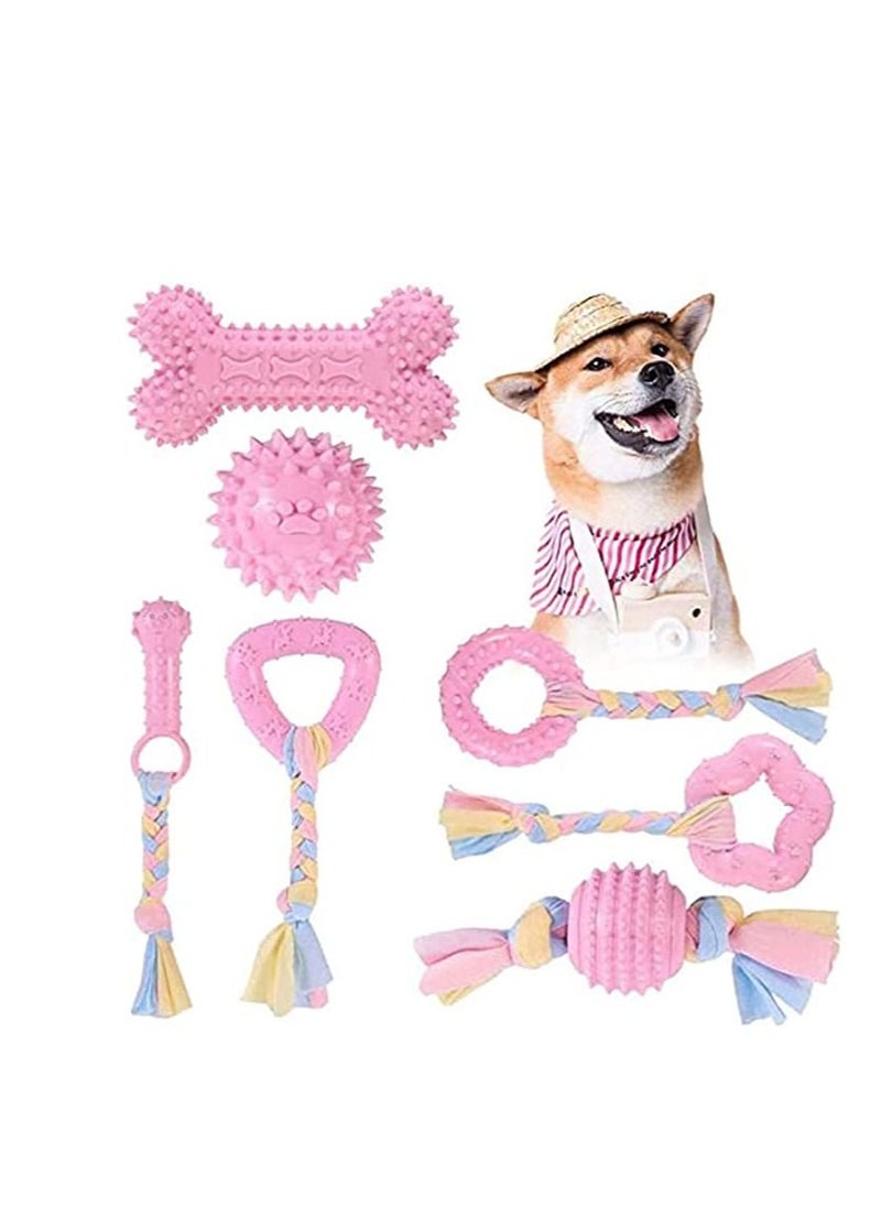 SYOSI Puppy Chew Toys, 7 Pcs Puppy Chew Toys, with Ball and Cotton Ropes Interactive Pet Toys, Interactive Pet Toys for 8 Weeks Small Puppies and Medium Dogs (Pink)  - Image 1