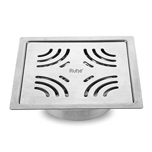 Ruhe® Opal Exclusive Square Flat Cut Floor Drainer | 304-Grade Stainless Steel | (6x6 inches) | with Cockroach Trap/Jali - Image 1
