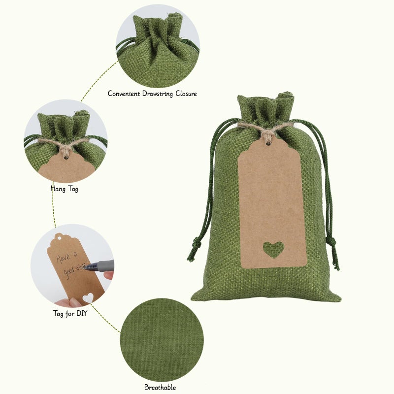 Tapleap Green Small Gift Bags with Drawstring - 30Pcs 4x6 Burlap Sacks for Wrapping Easter Favors, Soap, Jewelry, Crosses Games, Marble Sets, For Small Business, Birthday, Wedding - Image 5