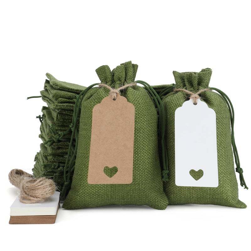 Tapleap Green Small Gift Bags with Drawstring - 30Pcs 4x6 Burlap Sacks for Wrapping Easter Favors, Soap, Jewelry, Crosses Games, Marble Sets, For Small Business, Birthday, Wedding - Image 1