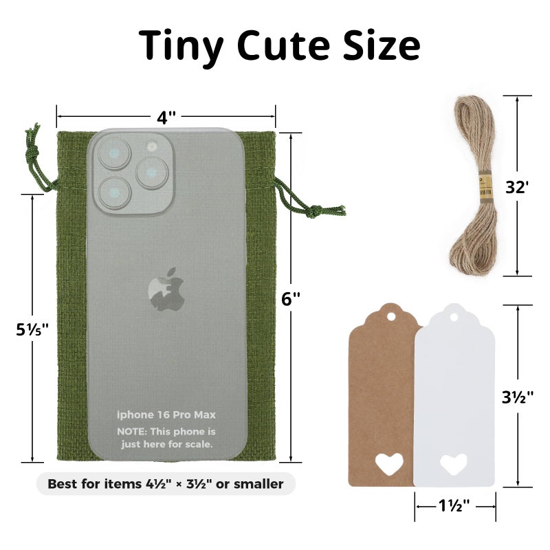 Tapleap Green Small Gift Bags with Drawstring - 30Pcs 4x6 Burlap Sacks for Wrapping Easter Favors, Soap, Jewelry, Crosses Games, Marble Sets, For Small Business, Birthday, Wedding - Image 2