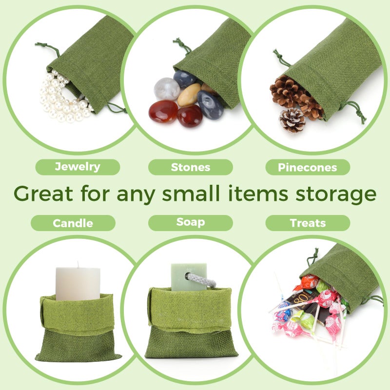 Tapleap Green Small Gift Bags with Drawstring - 30Pcs 4x6 Burlap Sacks for Wrapping Easter Favors, Soap, Jewelry, Crosses Games, Marble Sets, For Small Business, Birthday, Wedding - Image 4