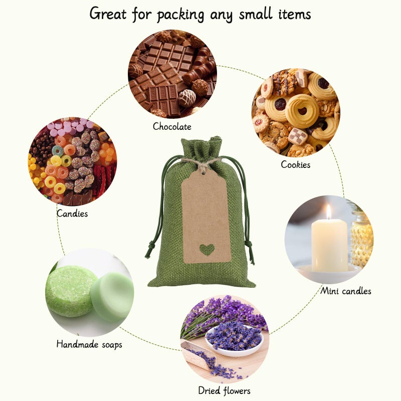 Tapleap Green Small Gift Bags with Drawstring - 30Pcs 4x6 Burlap Sacks for Wrapping Easter Favors, Soap, Jewelry, Crosses Games, Marble Sets, For Small Business, Birthday, Wedding - Image 3