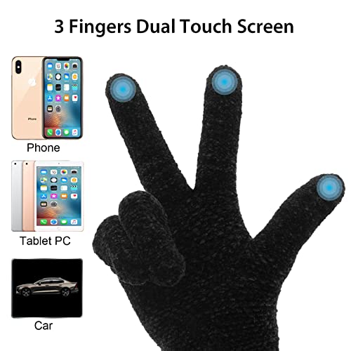 ViGrace Winter Touchscreen Gloves for Women Chenille Warm Cable Knit with 3 Touch Screen Fingers Texting Driving Elastic Cuff Thermal Glove Black,Large - Image 4