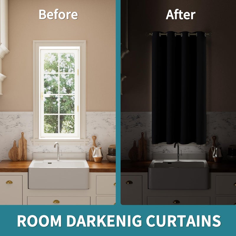 BGment Bression Short Short Blackout Stain 54 بوصة طوله للمطبخ نافذة صغيرة خصوصية حرارية معزولة من الشمس الحجب جروميت ثنى لغرفة النوم 1 لوحة 52 × 54 بوصة أسود - Image 3