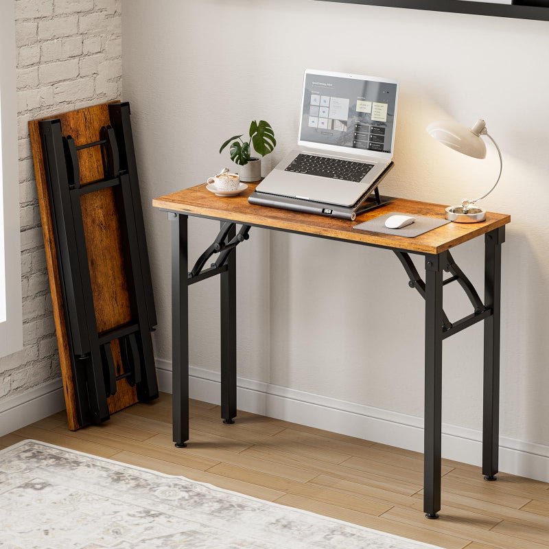 Frylr Small Folding Computer Desk â€“ Portable 35.8 Inch Foldable Laptop Table, Collapsible and Compact for Easy Storage and Fast Setup, Lightweight for Small Spaces, Craft and Study Use, Rustic Brown - Image 1