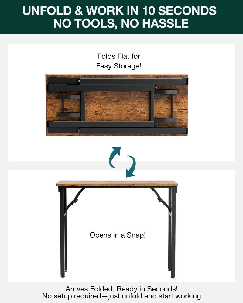 Frylr Small Folding Computer Desk â€“ Portable 35.8 Inch Foldable Laptop Table, Collapsible and Compact for Easy Storage and Fast Setup, Lightweight for Small Spaces, Craft and Study Use, Rustic Brown - Image 2