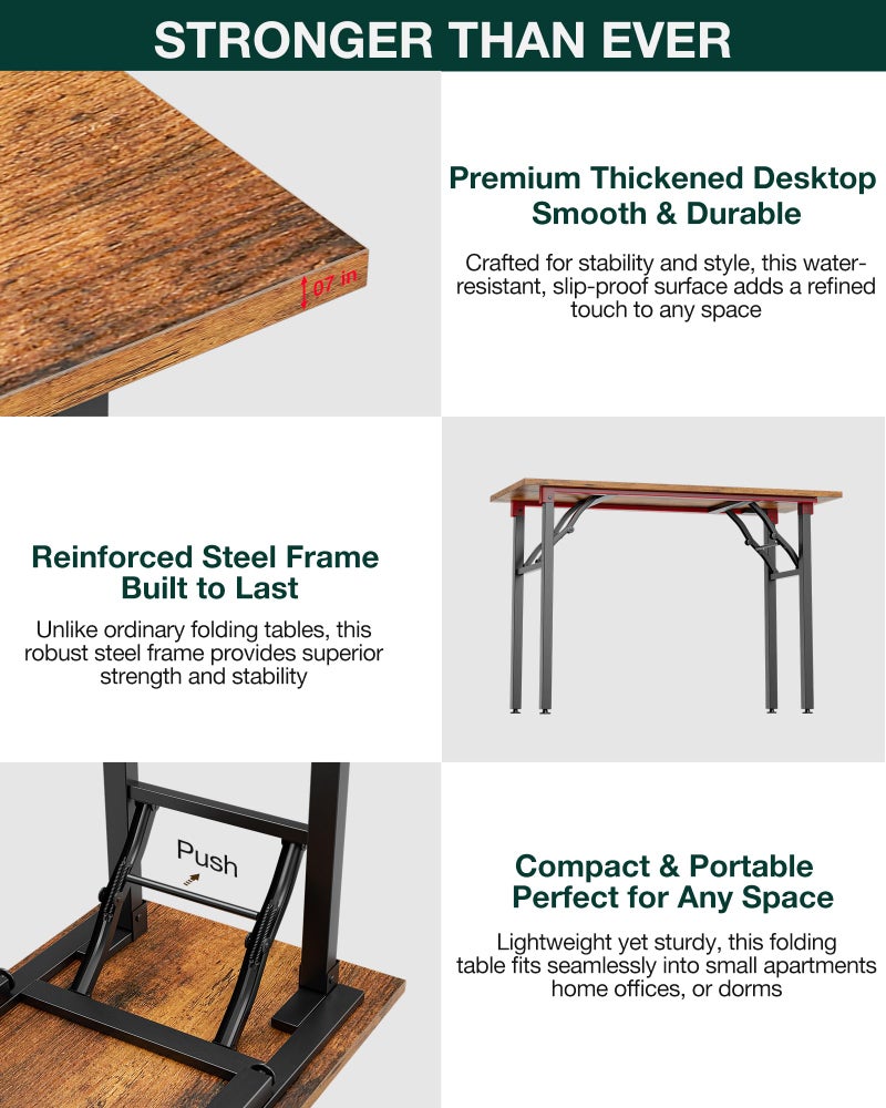 Frylr Small Folding Computer Desk â€“ Portable 35.8 Inch Foldable Laptop Table, Collapsible and Compact for Easy Storage and Fast Setup, Lightweight for Small Spaces, Craft and Study Use, Rustic Brown - Image 3