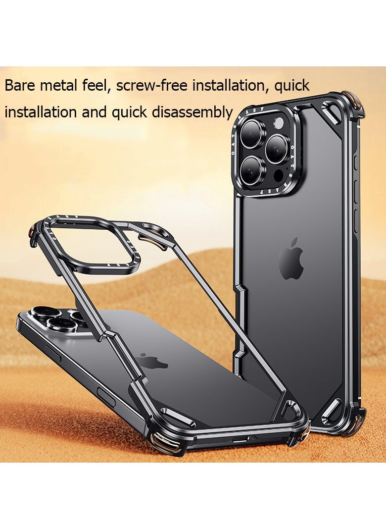ICARLUS For iPhone 15 Pro Max Case Aluminum Bumper Black Cover Silicone Dual Layer Lightweight Aluminum Side Bumper 4 Corner Airbag  - Image 2