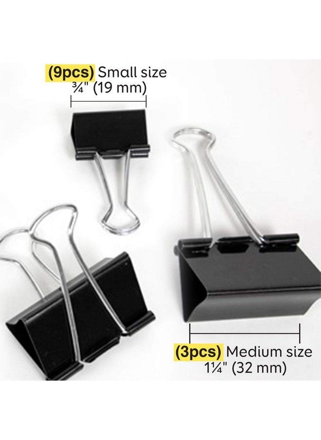 Bazic Products - Bazic Binder Clips Assorted Size Black Small Medium Large Paper Clamps Paper Clip Paperclips For Office School Supplies Home (12 Pack) 1Pack - Image 1