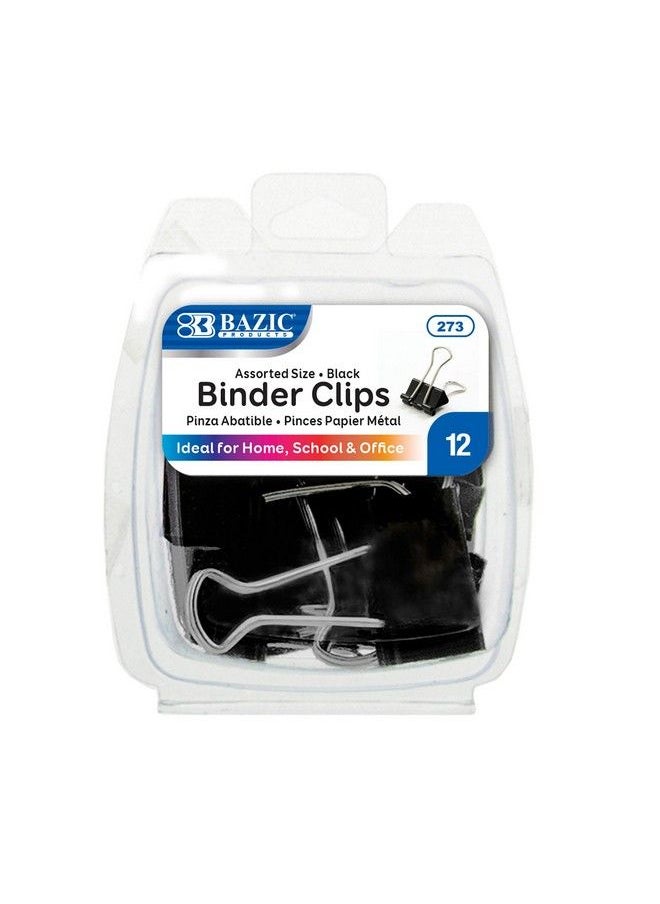 Bazic Products - Bazic Binder Clips Assorted Size Black Small Medium Large Paper Clamps Paper Clip Paperclips For Office School Supplies Home (12 Pack) 1Pack - Image 1