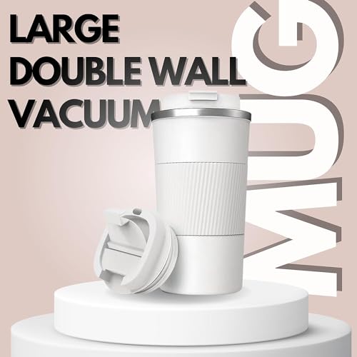 JUGTE Travel Mug, Insulated Coffee Cup with Leakproof Lid and Temperature Display,Vacuum Insulation Stainless Steel Reusable for Hot/Cold Coffee, Water and Tea 510ml (White) - Image 4