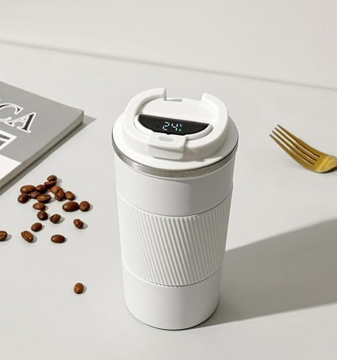 JUGTE Travel Mug, Insulated Coffee Cup with Leakproof Lid and Temperature Display,Vacuum Insulation Stainless Steel Reusable for Hot/Cold Coffee, Water and Tea 510ml (White) - Image 1