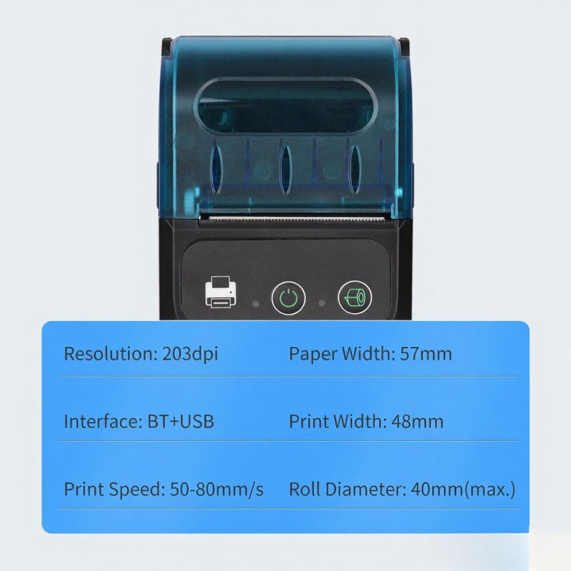 Bt Printer: 57mm Paper Width 203dpi Resolution - Inkless Thermal Print Receipt Printer for Mobile Vehicle, Retail, Restaurant Use - Image 5