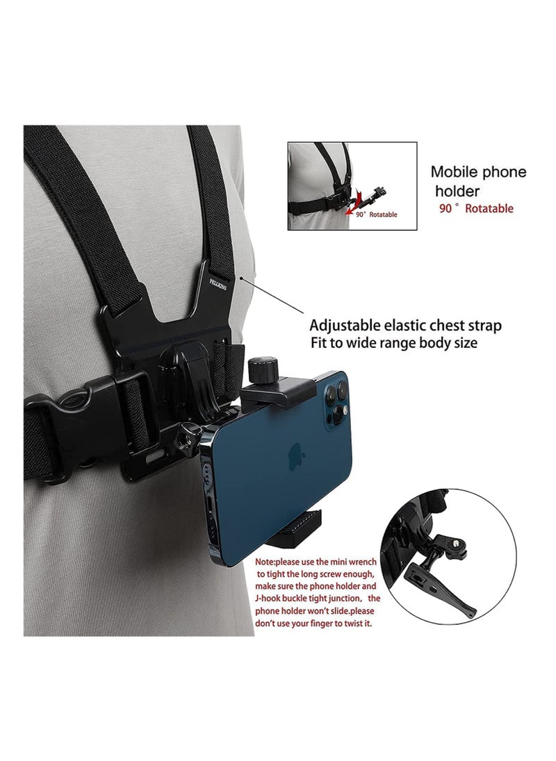 XICEN - Mobile Phone Chest Strap Harness Mount Head Strap Holder Kit for POV/VLOG,Cell Phone Clip Compatible with iPhone,Samsung,Go Pro Hero 9, 8,7, 6, 5, 4,, 3,2, 1,AKASO,DJI Osmo,and Action Cameras - Image 1