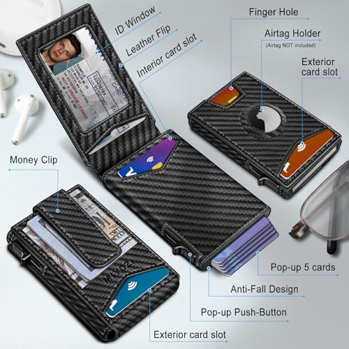 miyozi Airtag Wallet for Men,with Money Clip Gift Boxed,Slim Front Pocket Wallet RFID Blocking Metal Case Smart Pop-up Credit Card Holder in Magnetic Leather Flip - Image 2