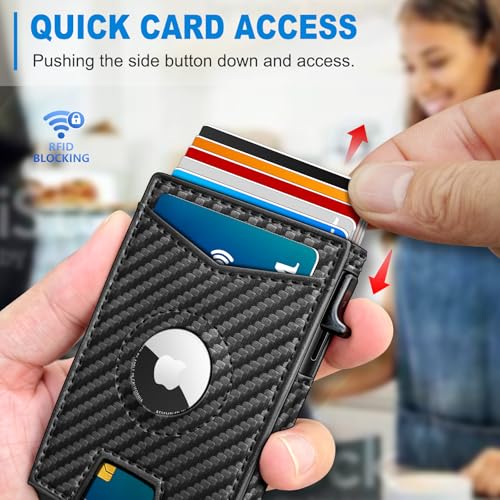 miyozi Airtag Wallet for Men,with Money Clip Gift Boxed,Slim Front Pocket Wallet RFID Blocking Metal Case Smart Pop-up Credit Card Holder in Magnetic Leather Flip - Image 5