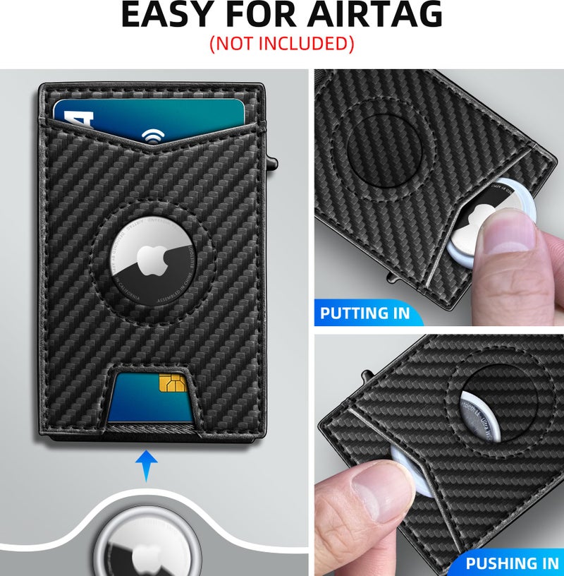 miyozi Airtag Wallet for Men,with Money Clip Gift Boxed,Slim Front Pocket Wallet RFID Blocking Metal Case Smart Pop-up Credit Card Holder in Magnetic Leather Flip - Image 4