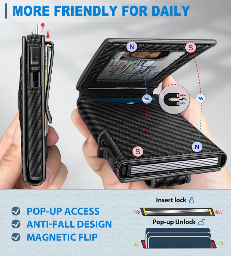miyozi Airtag Wallet for Men,with Money Clip Gift Boxed,Slim Front Pocket Wallet RFID Blocking Metal Case Smart Pop-up Credit Card Holder in Magnetic Leather Flip - Image 3
