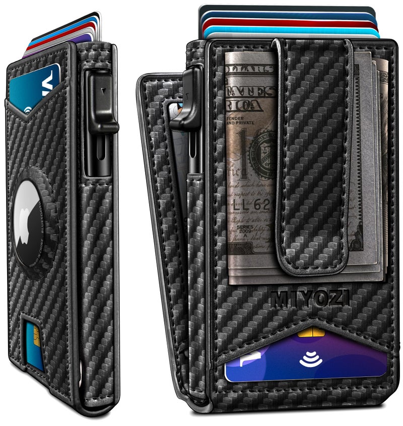 miyozi Airtag Wallet for Men,with Money Clip Gift Boxed,Slim Front Pocket Wallet RFID Blocking Metal Case Smart Pop-up Credit Card Holder in Magnetic Leather Flip - Image 1