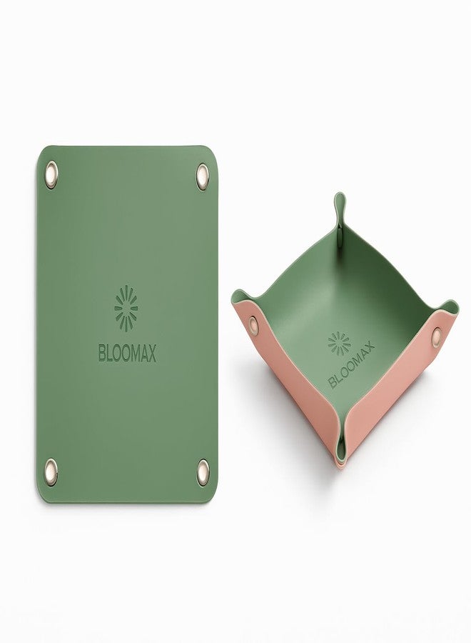 BLOOMAX® Leather Valet Tray Set – Green & Pink | Collapsible Organizer for Keys, Coins, Jewelry | Travel-Friendly Snap Corner Catchall Trays for Desk, Entryway, Dresser - Image 4