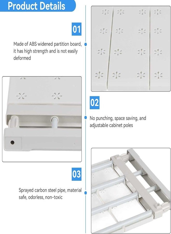 Clefairy Expandable Closet Tension Shelf Rod, Adjustable Metal Storage Rack,DIY Organizer Divider Separator for Cabinet Wardrobe Cupboard Kitchen - Image 2