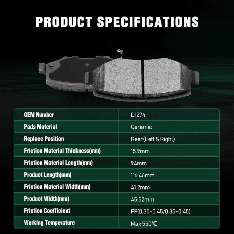 AUTOMUTO 8pcs Front Rear Ceramic Brake Pads for Dodge Nitro, Jeep Liberty, and Jeep Wrangler - Image 3