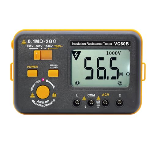 SKYCENX VC60B Digital Insulation Resistance Tester, Electrical Megaohm Meter with 250V/500V/1000V Test Voltage Testing Insulation Resistance IR 0.1MΩ~2GΩ, Multimeter Measure AC Voltage - Image 1