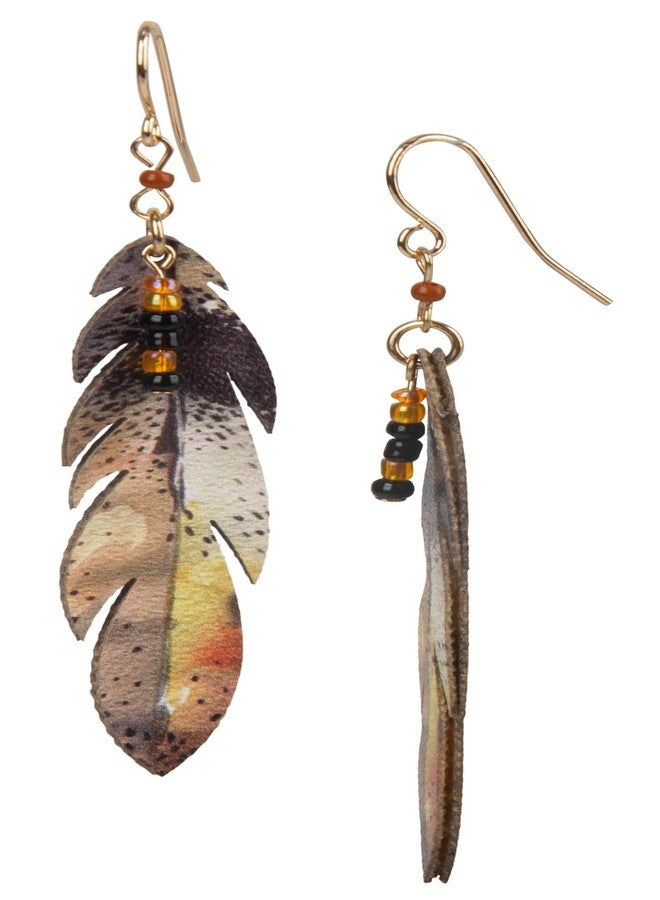 SPUNKYsoul Boho Feather Earrings for Women - Handmade Lightweight Faux Leather Drop Earrings with Earthy Tones - Hypoallergenic & Eco-Friendly Fashion Jewelry (Brown/Orange/Creme) - Image 1