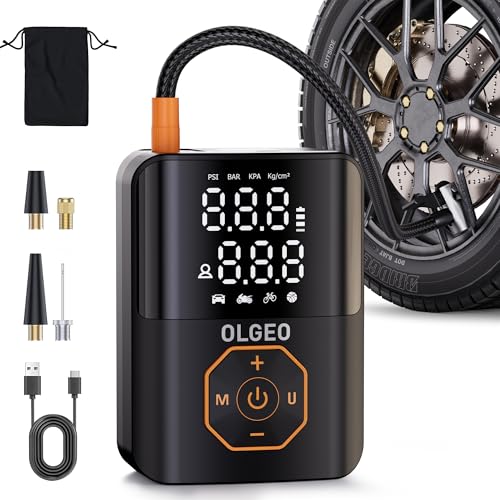 Olgeo Tire Inflator Portable Air Compressor, 160PSI Cordless Air Pump, 4X Faster Air Compressor with Pressure Detection, Tire Inflator Suitable for Car Motor Bike Ball - Image 1