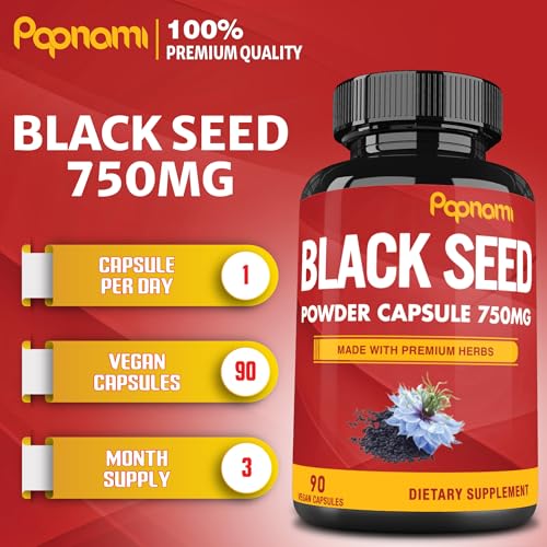 Papnami Pure Black Seed Powder Capsules 750mg Premium Supplement for Immunity Digestive Skin Hair Body Balance 90 Pills for 3 Month Supply - Image 5