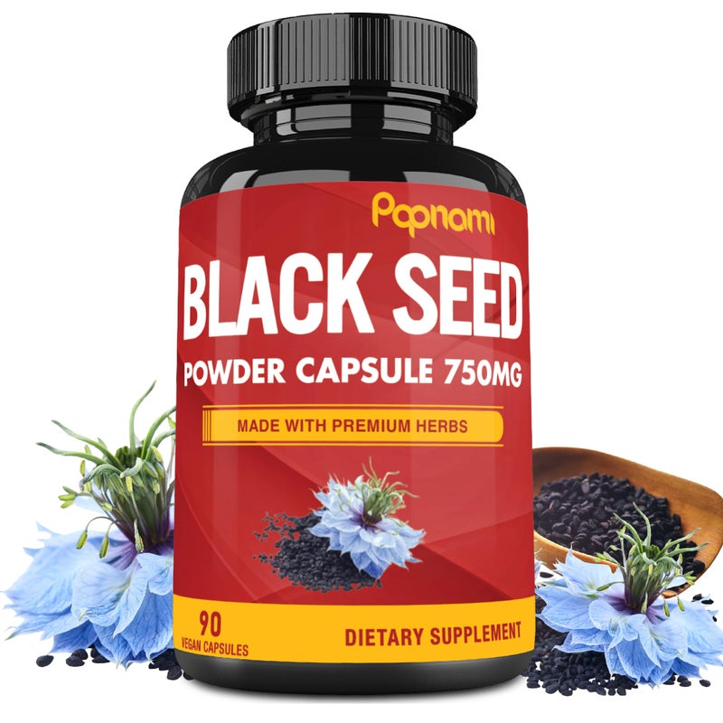 Papnami Pure Black Seed Powder Capsules 750mg Premium Supplement for Immunity Digestive Skin Hair Body Balance 90 Pills for 3 Month Supply - Image 3