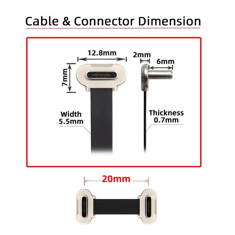 كابل بيانات قصير من USB2.0 بطول 2 سم، محمول، نحيف للغاية ومسطح، USB-C نوع C إلى USB-C، موصل بزاوية، بقدرة 65 واط شحن سريع للهواتف والأجهزة اللوحية وأجهزة الكمبيوتر المحمول - Image 2