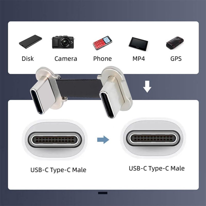 كابل بيانات قصير من USB2.0 بطول 2 سم، محمول، نحيف للغاية ومسطح، USB-C نوع C إلى USB-C، موصل بزاوية، بقدرة 65 واط شحن سريع للهواتف والأجهزة اللوحية وأجهزة الكمبيوتر المحمول - Image 4