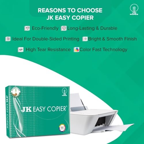 JK Copier JK Easy Copier Paper | A4 Size | 70 GSM | 500 Sheets | White Paper, 1 Ream | For Laserjet & Inkjet Printer | Fast Drying | Both Side Print | Eco Friendly | ColorLok (Pack of 1) | One Ream - Image 3