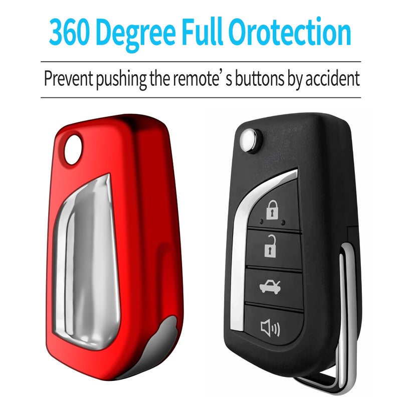 Tukellen for Toyota Key Fob Cover,Special Soft TPU Key Case Cover Protector Compatible with 2018-2024 Camry SE/LE,2020-2025 RAV4 LE,Corolla SE/LE Smart Key-(Red) - Image 4