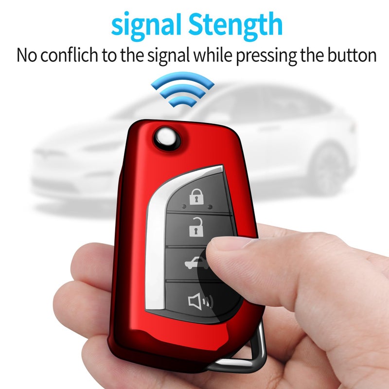 Tukellen for Toyota Key Fob Cover,Special Soft TPU Key Case Cover Protector Compatible with 2018-2024 Camry SE/LE,2020-2025 RAV4 LE,Corolla SE/LE Smart Key-(Red) - Image 5