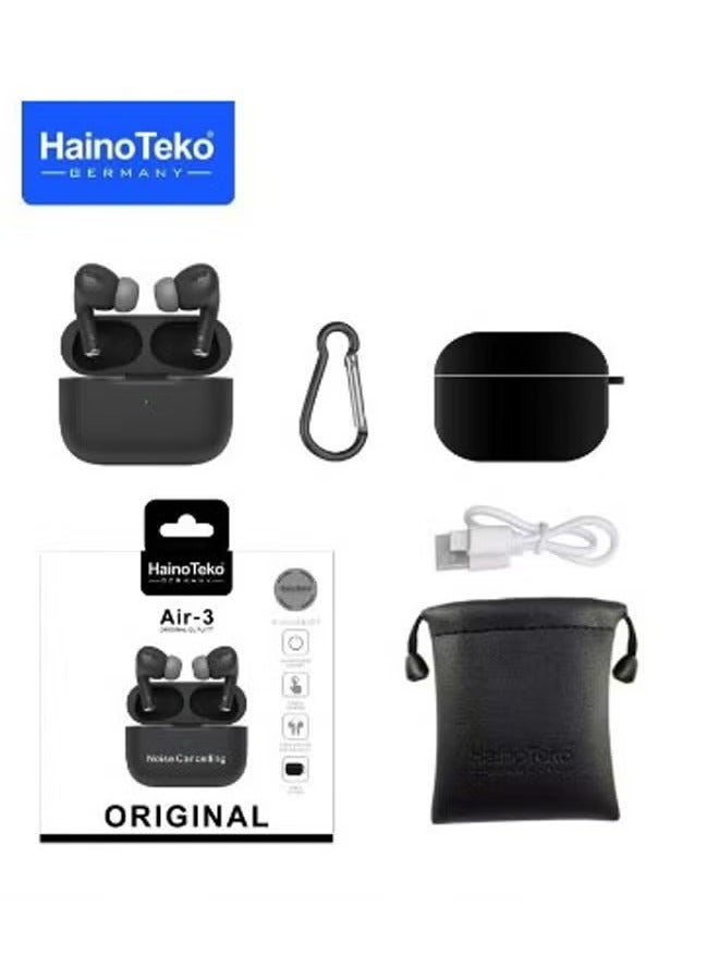Haino Teko Haino Teko Air 3 Wireless Bluetooth Earphones for Mobile and Tablet True Wireless Stereo Earbuds with Mic Touch Control Long Battery Black In Ear Headphones Rechargeable Charging Case Noise Cancelling Portable Lightweight Sports Universal Fit  - Image 1
