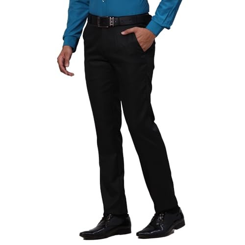 Raymond Men's Slim Fit Structure Pattern Polyester Viscose Blend Flat Front Trouser (Size: 36)-RMTS05379-K8 Black - Image 3