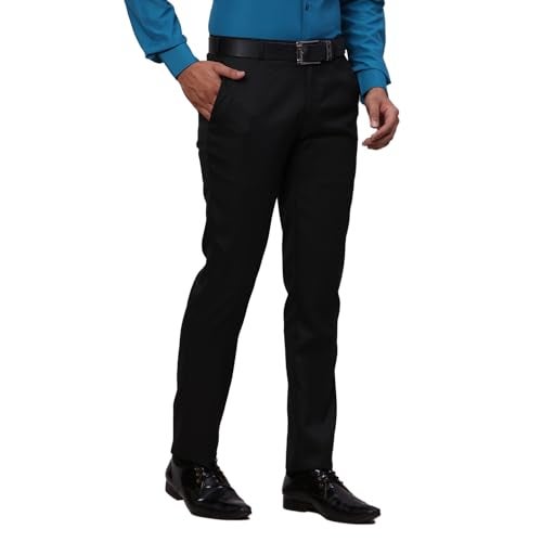 Raymond Men's Slim Fit Structure Pattern Polyester Viscose Blend Flat Front Trouser (Size: 36)-RMTS05379-K8 Black - Image 2