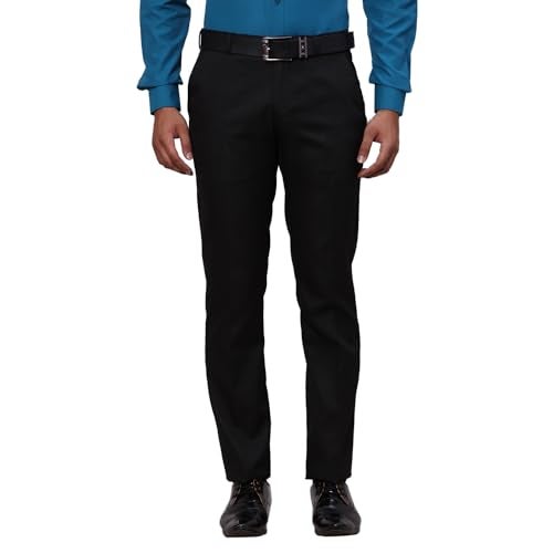 Raymond Men's Slim Fit Structure Pattern Polyester Viscose Blend Flat Front Trouser (Size: 36)-RMTS05379-K8 Black - Image 1