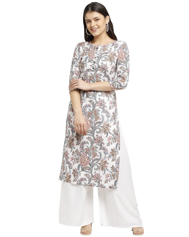 Rajnandini Women's Pure Cambric Cotton Jaipuri Printed Regular Fit Kurti (Jopljpr83-M_White & Red_M) - Image 1