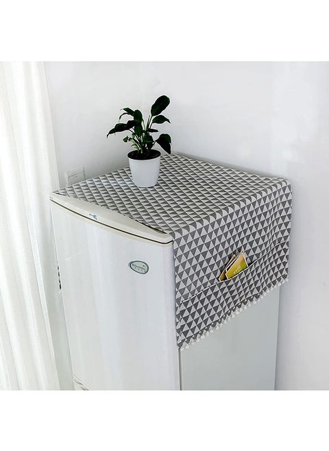 Fridge Dust-Proof Cotton Cover Multi-Purpose Washing Machine Top Cover with Storage Pockets for Pods Home and Kitchen (Grey Pattern)