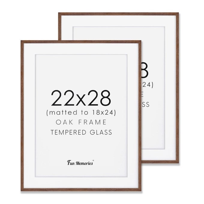OAK WOOD PICTURE FRAME 22X28 22 X 28 POSTER FRAME FOR WALL 22X28 WOOD FRAMES PHOTO FRAMES IN WALNUT TEMPERED REAL GLASS 22X28 FRAME WITH MAT FOR 18X24 WALNUT 2 PACK