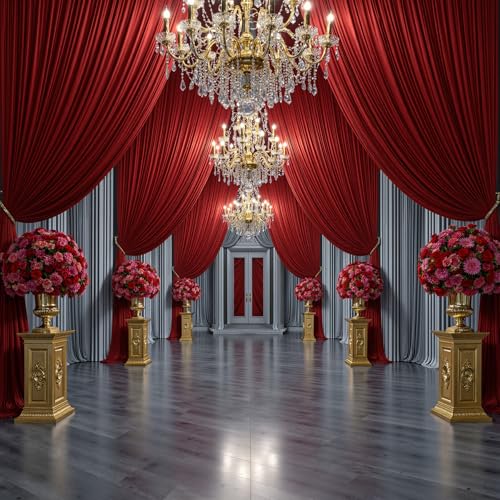 NSSONBEN 20ft×20ft Red Ceiling Drapes for Weddings Parties,4 Panels 5×20 ft Long Ceiling Curtain for Tent Canopy,Wrinkle Free Silk Easy to Draping&Hang Red Drapes for Event Church Stage Photo Bedroom - Image 5